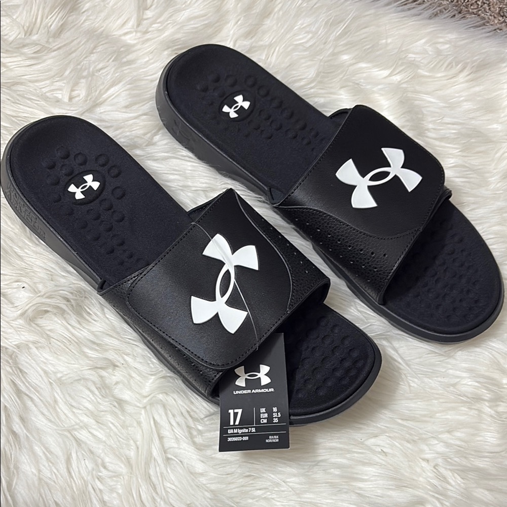 NEW In Packaging Under Armour Black White Men’s Size 17 Slides